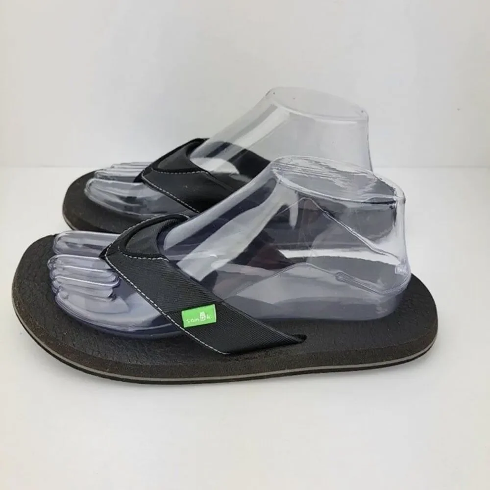 Sanuk Youth 6-7 Root Beer Cozy Flip Flop Sandals Black Casual Flats SBS2914